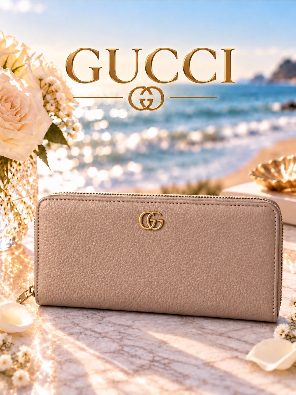 Gucci  Leather Zip Around Wallet.